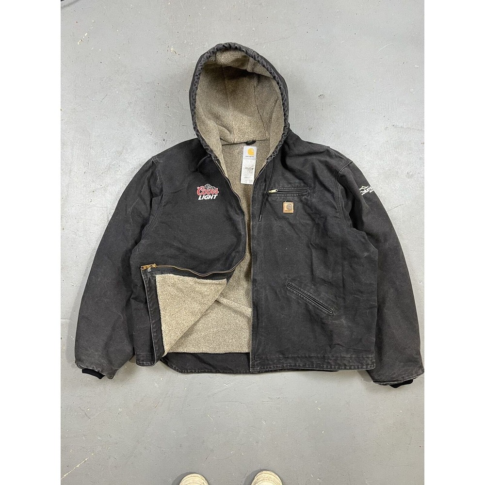 Vintage‎ boxy black fleece lined carhartt hooded jacket 3XL